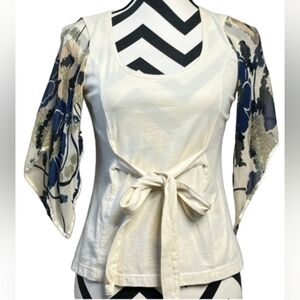 Anthropologie Odille Y2K Feminine Silk Floral Sheer Sleeves Blouse